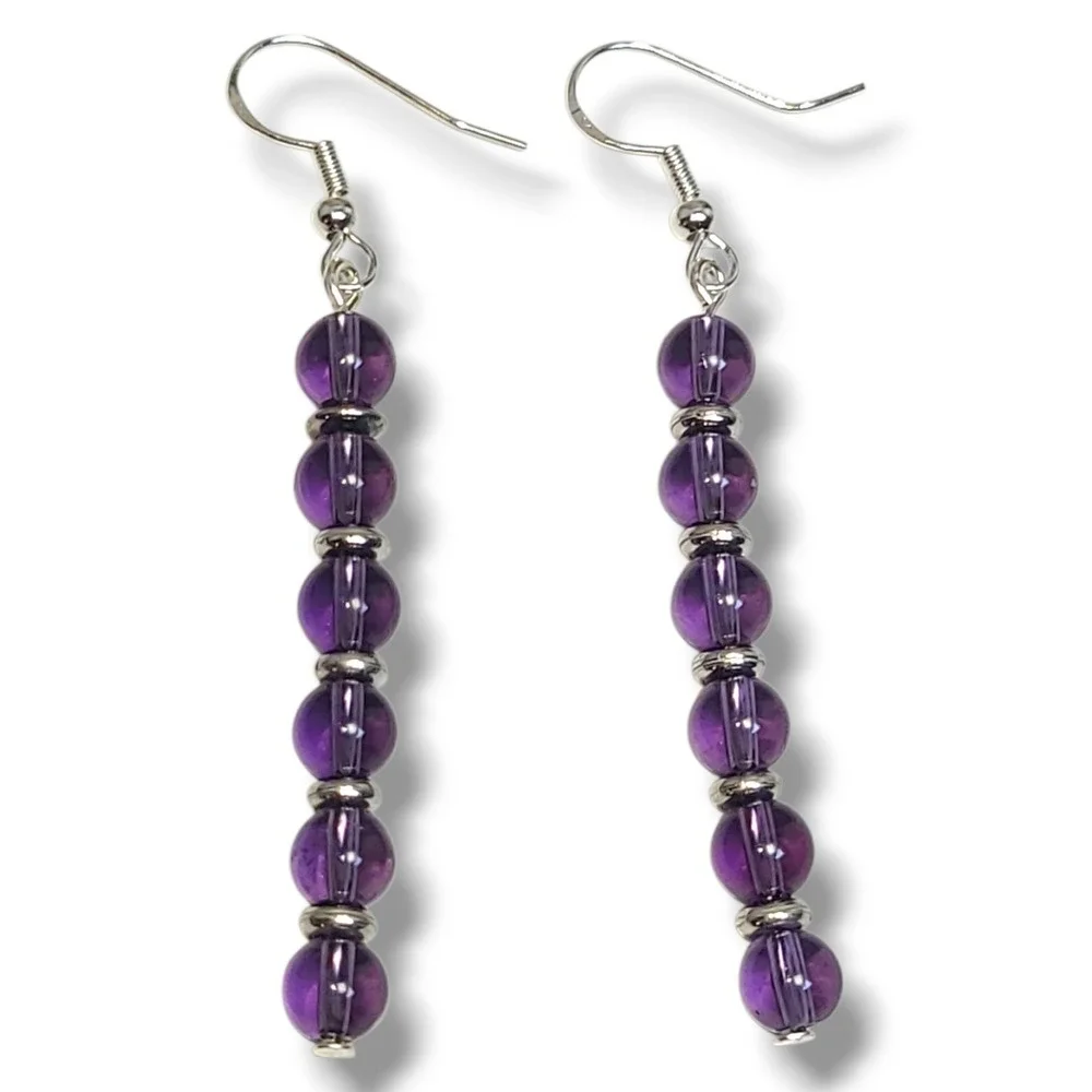 Sterling Silver 925 Purple‎ Bubble Bead Dangle Earrings 2.5